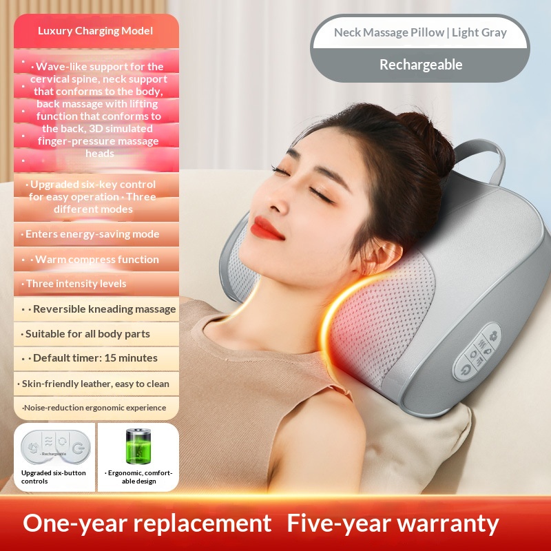 Cervical Spine Massage Pillow Massage Apparatus Neck And Waist Dual-use Hot Compress For Legs Household Multifunctional Massage Pad Rechargeable Massager photo 6