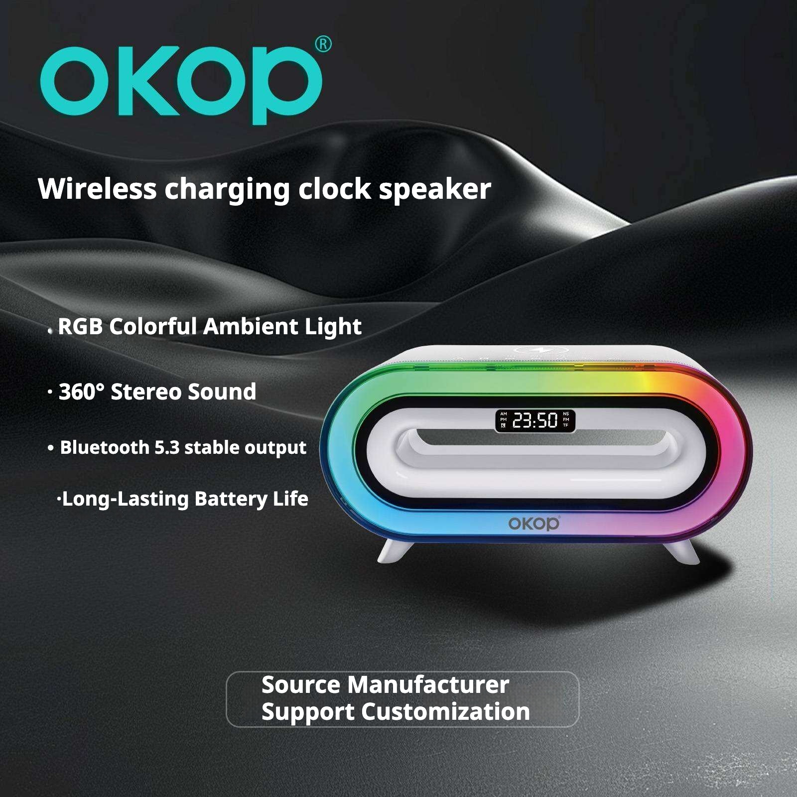 KP-576 Best-selling Wireless Bluetooth Speaker With Alarm Clock Phone Wireless Charging Suitable For Bedside Or Outdoor Use In-Stock photo 6