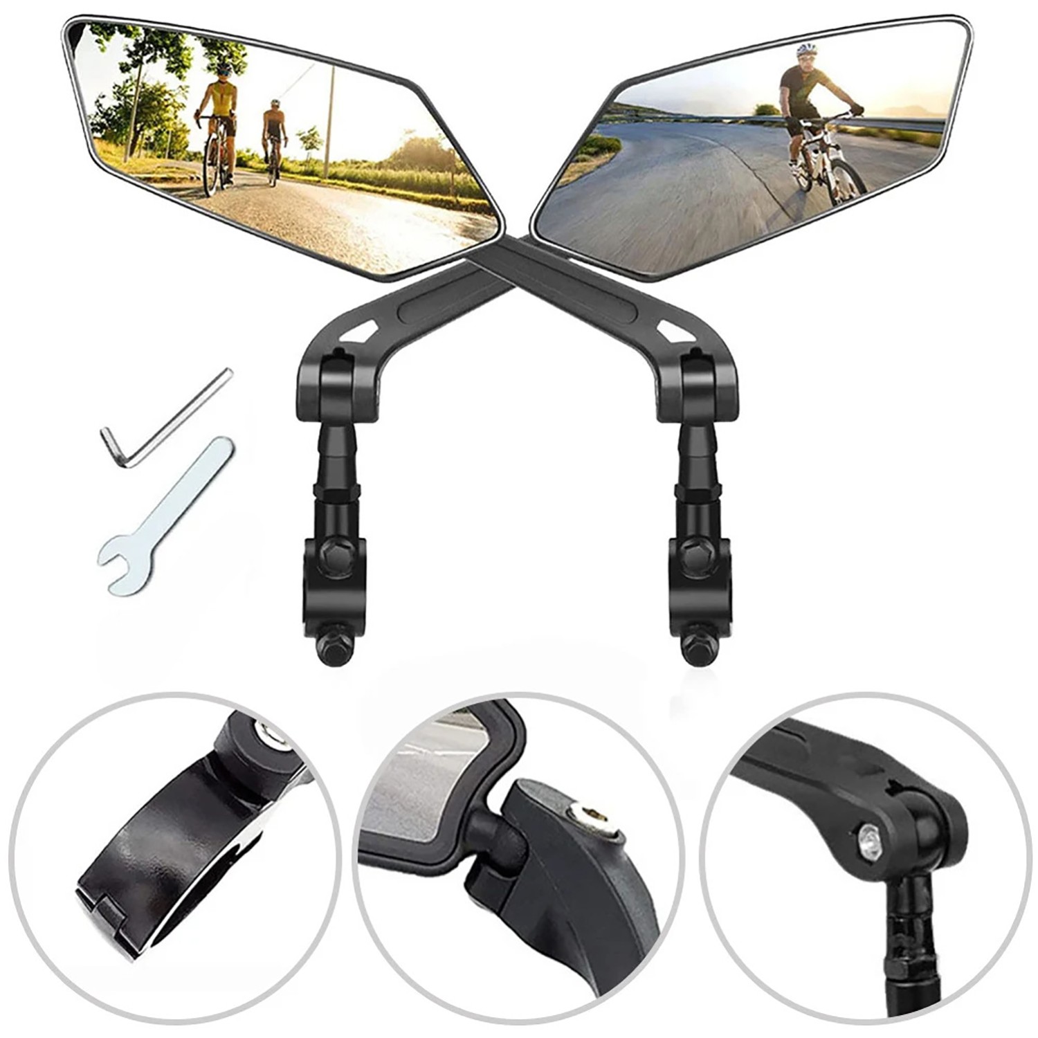 Mountain Bike Bicycle E-Bike Rearview Mirror Rotaty Diamond Road Handlebar Bicycle Rear View Glass Cycling Fits Hybrid Recumbent Bike Urban Bicycle photo 2