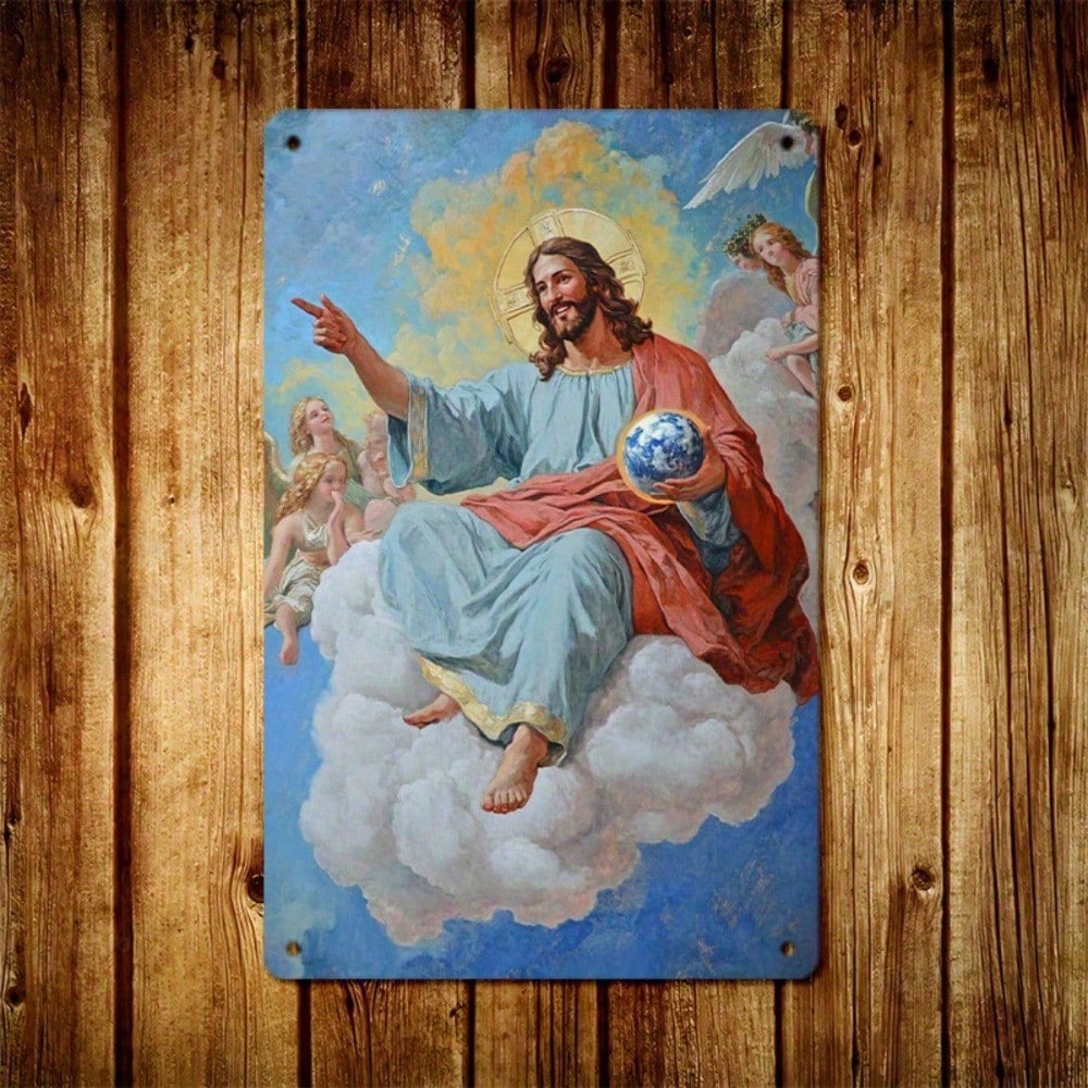 1pc Vintage Dancing With Angels Metal Tin Sign, Divine Blue Sky 2D Flat Art photo 1
