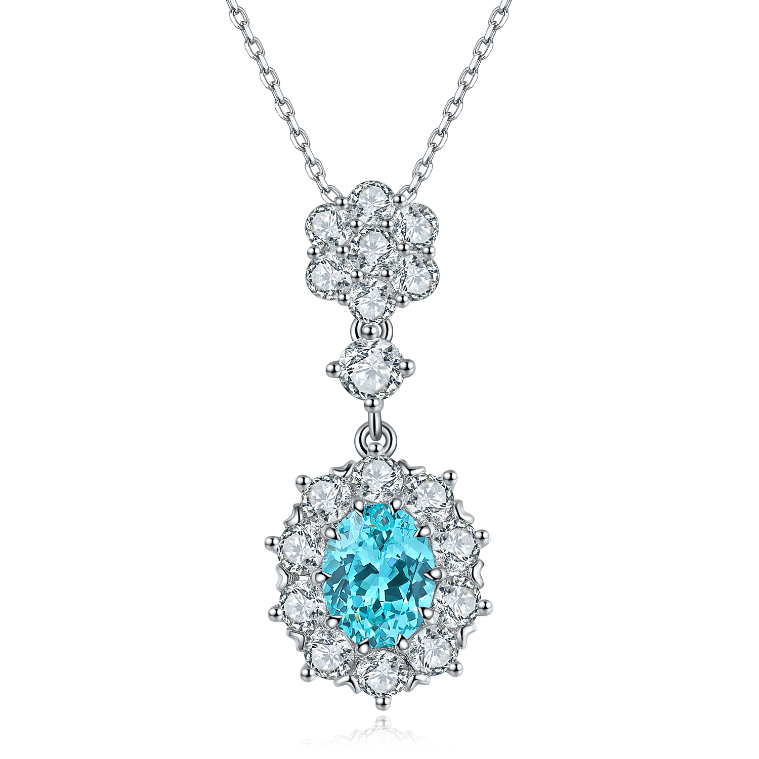 S925 Silver 6.3g Lab-Created Gemstone Necklace, 9x7mm Pendant, 5 Colors, 40&5cm photo 7
