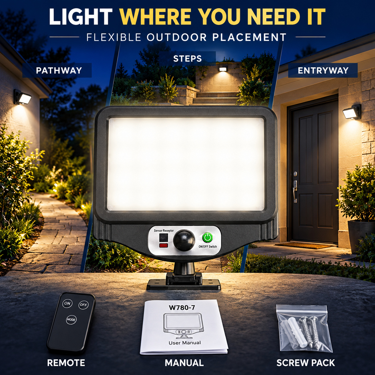 Solar Powered Rechargeable Motion Sensor LED Work Light 1500mAh For Auto W780 7 Battery Street photo 4