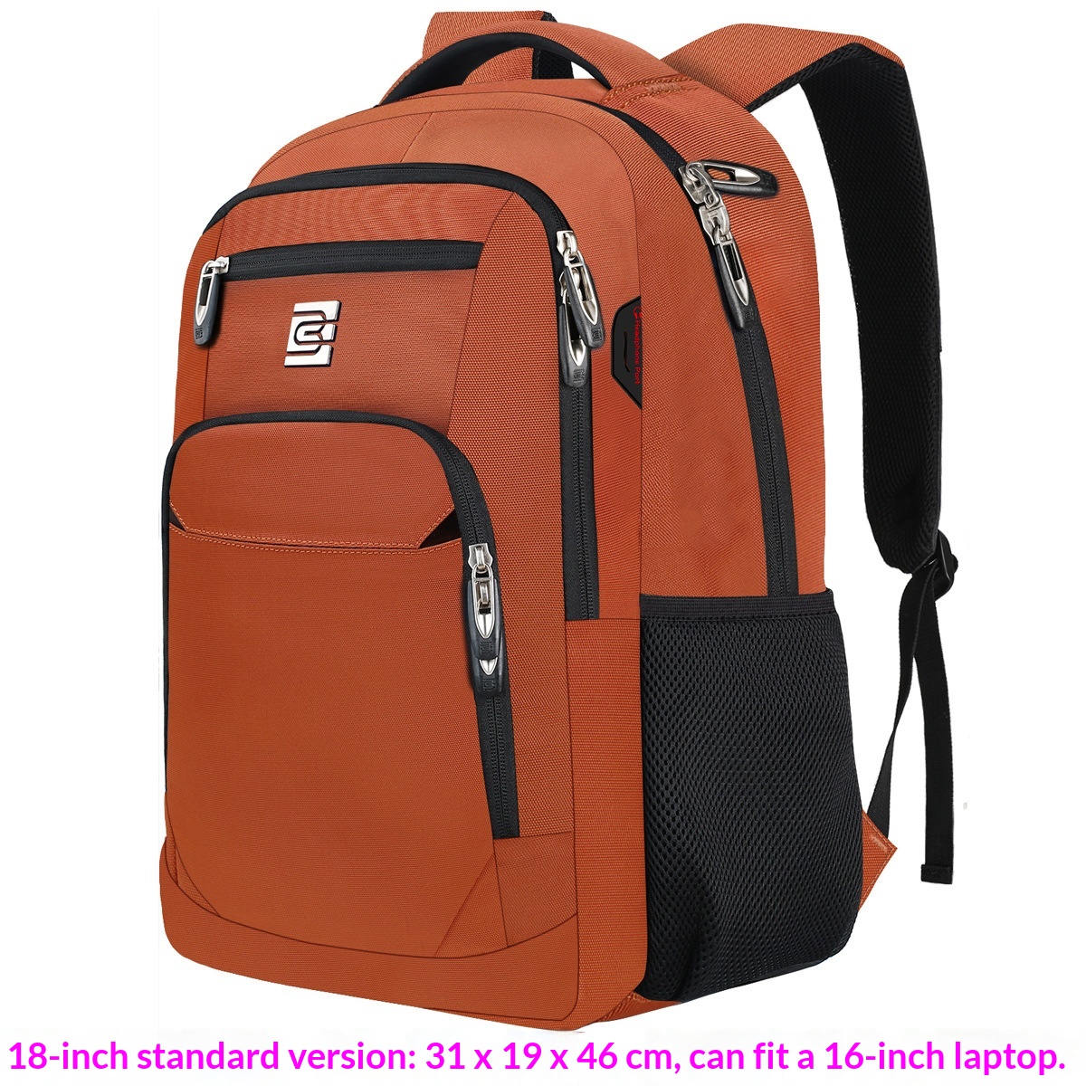 BC Men's Business Backpack Oxford Cloth Waterproof 16 Inch Large Capacity Multifunctional Computer Backpack Student Backpack Women's - Orange Red photo 1