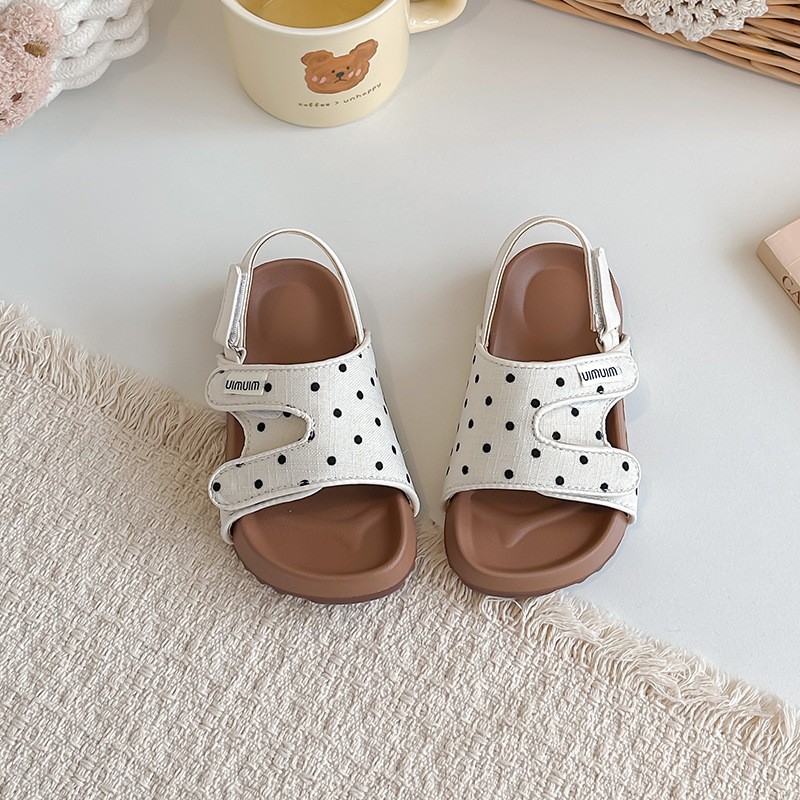 2026 Summer New Kids Sandals, Soft Light Sole Girls Shoes, Fashion Polka Dot Hook & Loop Beach Shoes For Little Middle Big Kids photo 4