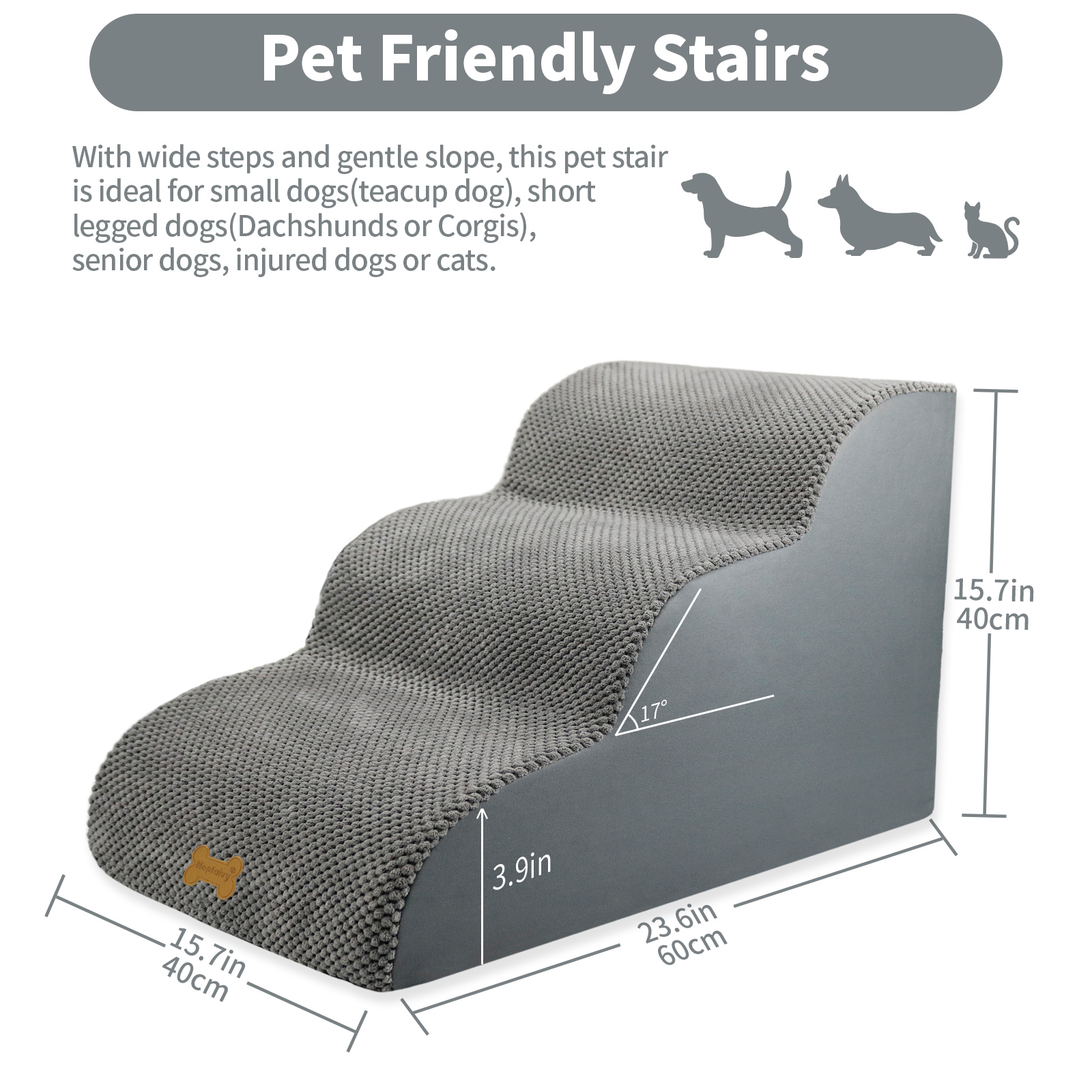 Nepfaivy Dog Steps Stairs For Bed - Non-Slip Pet Stairs For Small Dogs And Cats, Dog Ramp For Sofa With High Density Foam And Removable Cover photo 4