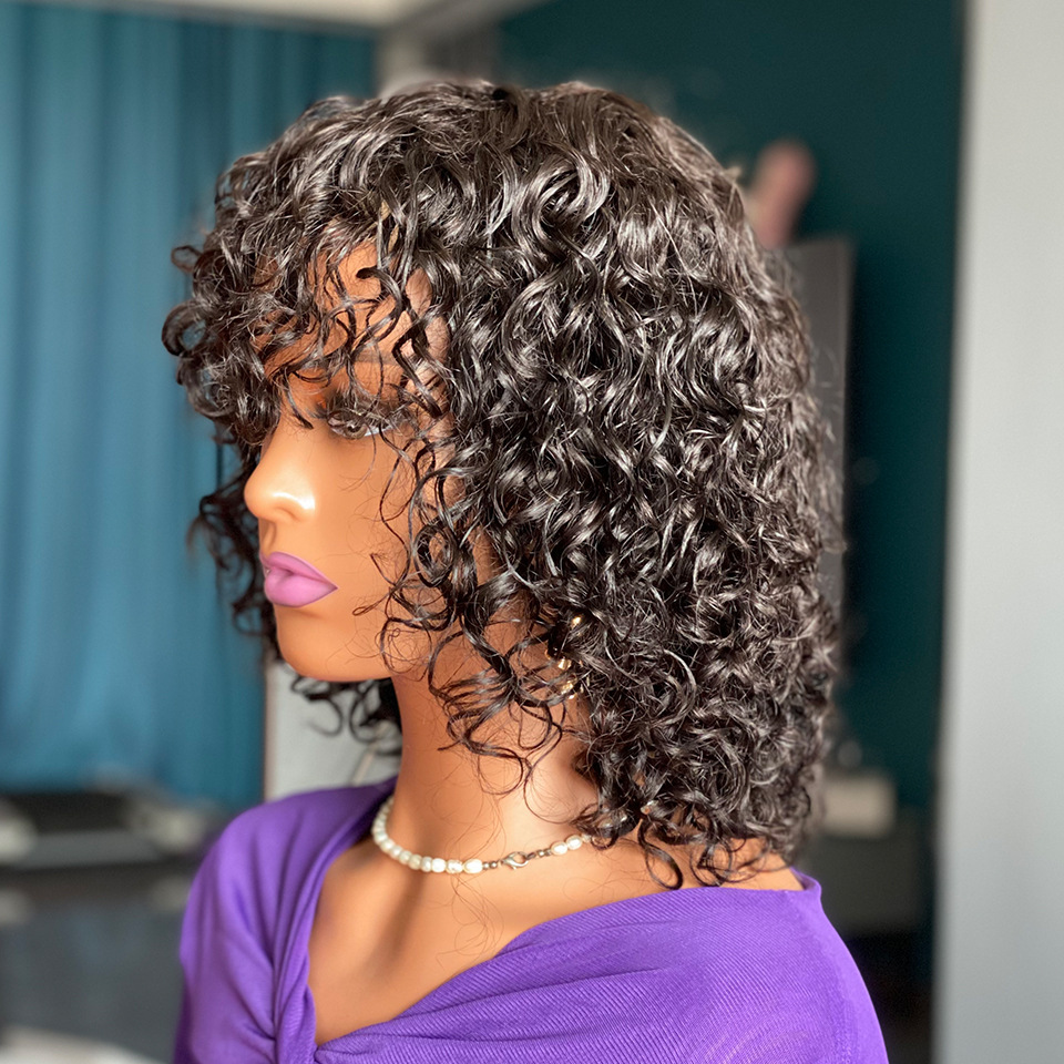 Deep Curly Fringe Human Hair Wigs With Bangs photo 3