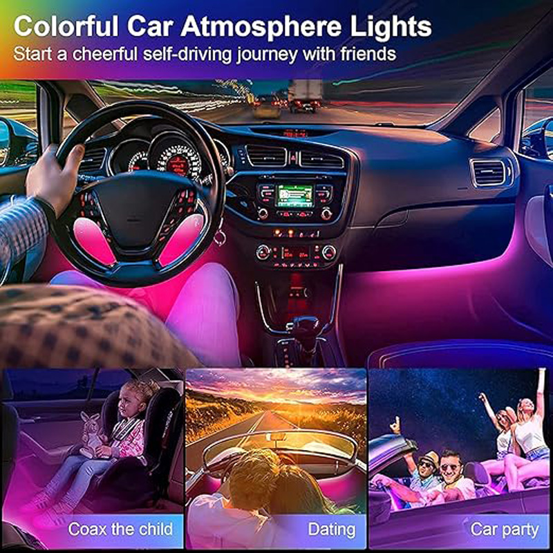 Car LED Strip Lights Kit, Auto Interior Ambient RGB LED Strip Atmosphere Car Decorative Lamp With Bluetooth Music Sync App Remote Control photo 4