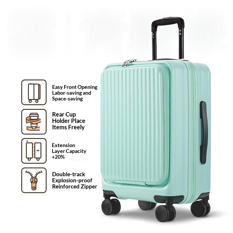 Qingbi Green-New Side-Opening Expandable 20-Inch Carry-On Rolling Suitcase 26-Lock Travel Luggage 24-Large Capacity Leather Bag For Men And Women photo 1
