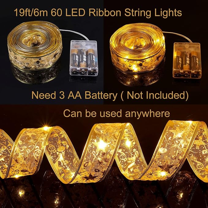 19FT 60 LED Christmas Tree Ribbon Fairy Lights 6M Shining String Lights For Holiday Decorations photo 3