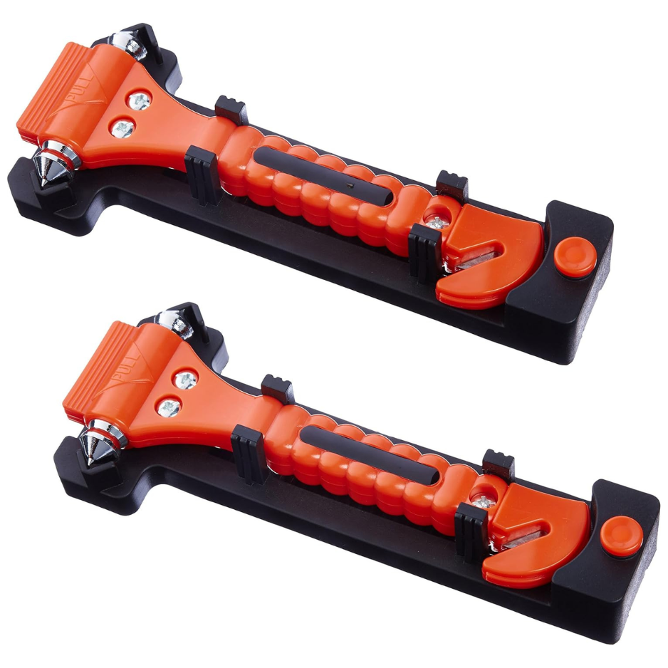 Car Emergency Escape Tool 2 Pack, Window Breaker And Seatbelt Cutter With Protective Bracket, Bright Orange photo 1