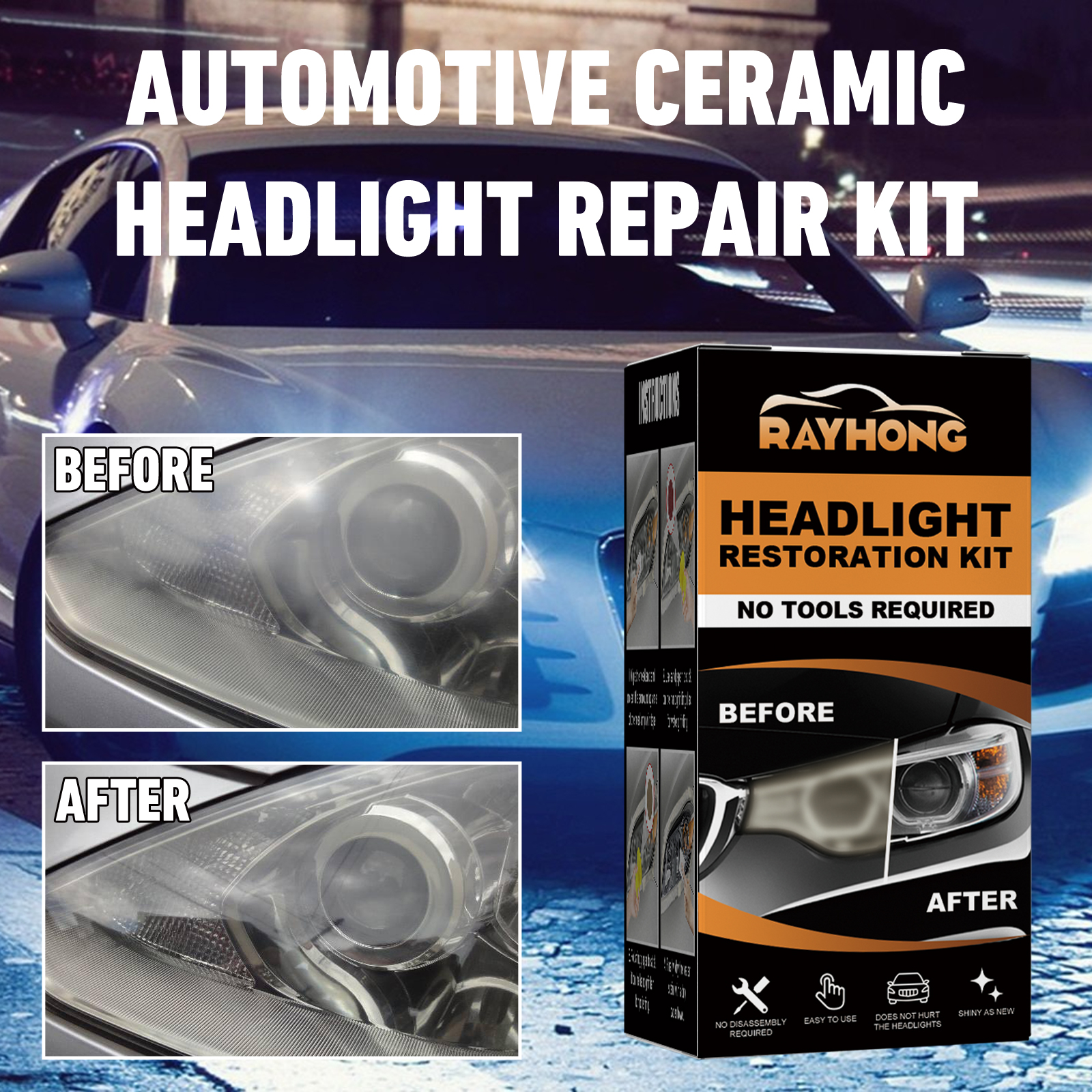 Rayhong Automotive Ceramic Headlight Repair Kit, Repair Scratches Yellow Polishing Headlight Shade Turned New Light photo 8