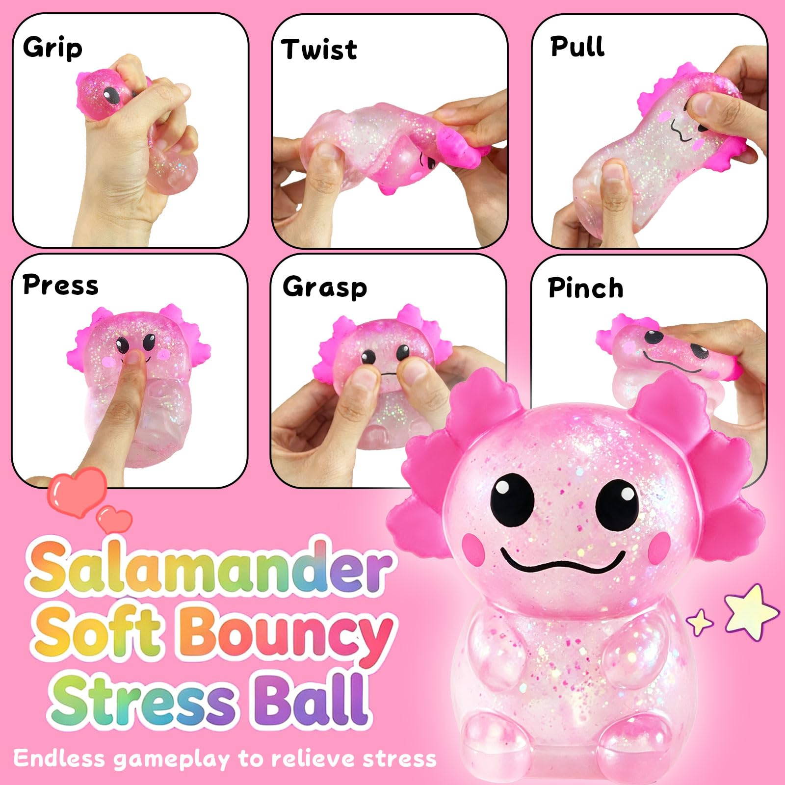 1PCS Glitter Axolotl Squishy, Slow Rising Squeeze Toy, Cute Axolotl Fidget Toy For Stress Relief, Calming Sensory Toy For Kids Adults, Party Favor Gifts photo 6