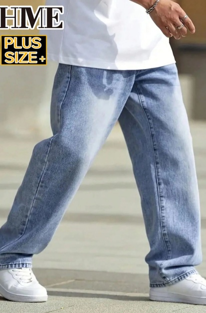 Light Blue Jeans Men Relaxed Fit Loose Denim Pants Casual Streetwear Plus Size Big Tall Men's Ready Stock photo 4