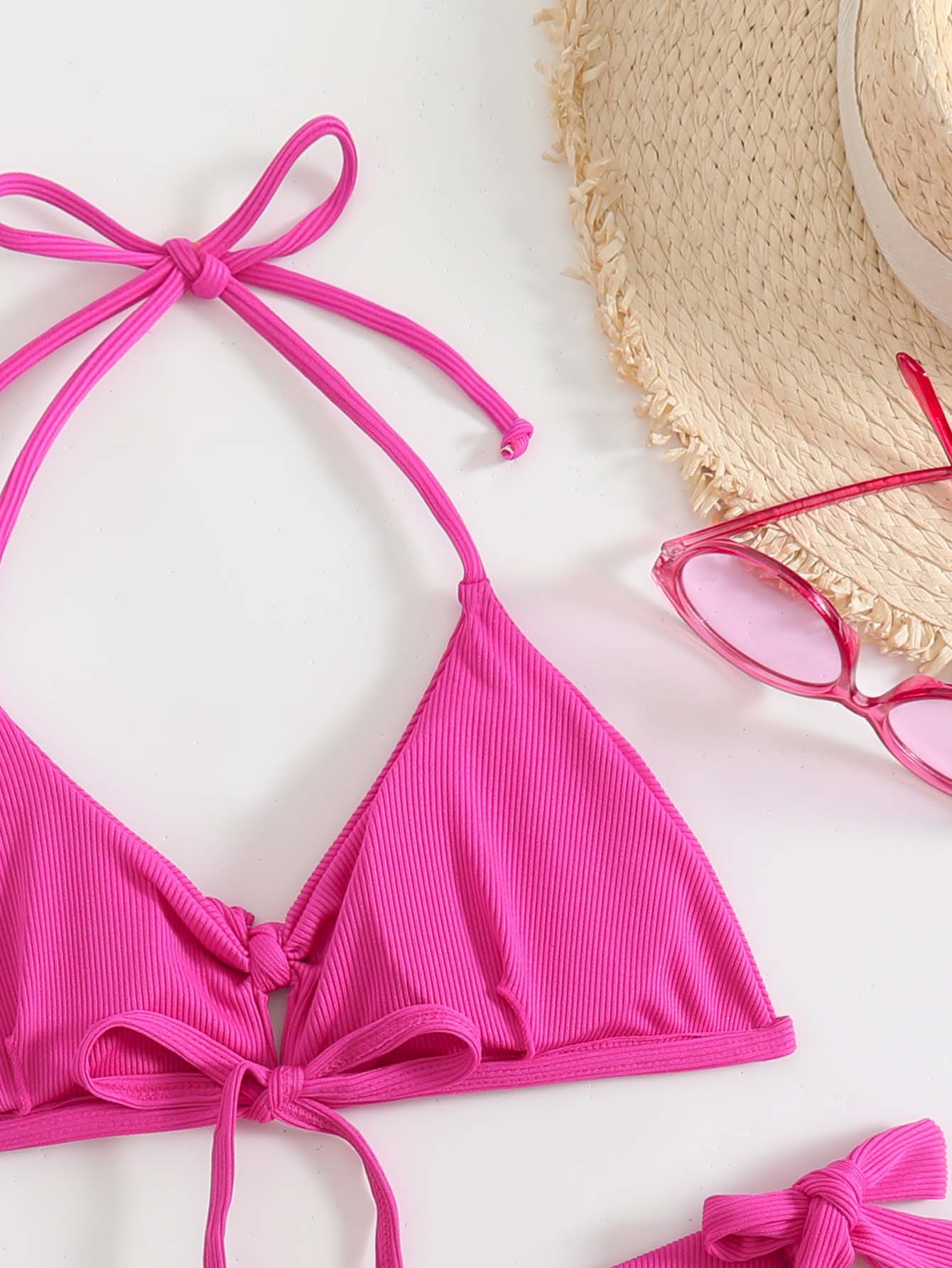 2026 New Solid Color Sexy Circular Cutout Split Set Swimsuit Straps Over-the-Shoulder Halter Two-Piece Bikini Set photo 5