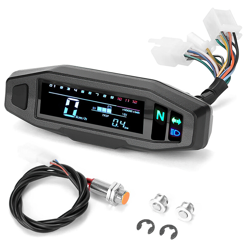 Universal Motorcycle LCD Digital Speedometer Odometer Tachometer Gauge Sensor photo 3