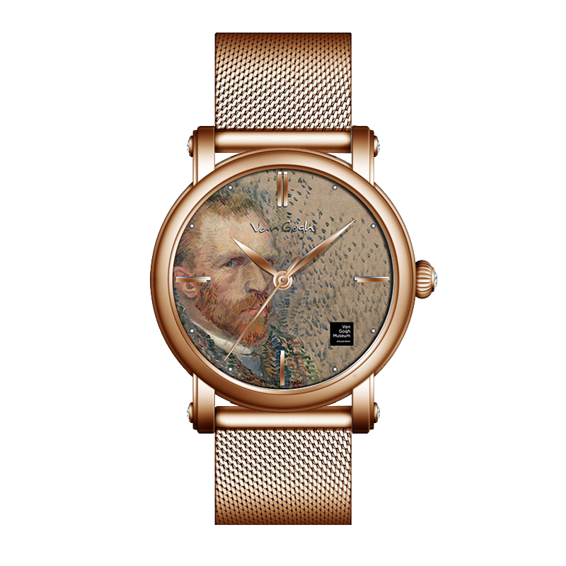 Van Gogh 3D Oil Painting Surface Steel Strap Self-portrait Quartz Wrist Men's Watch photo 3