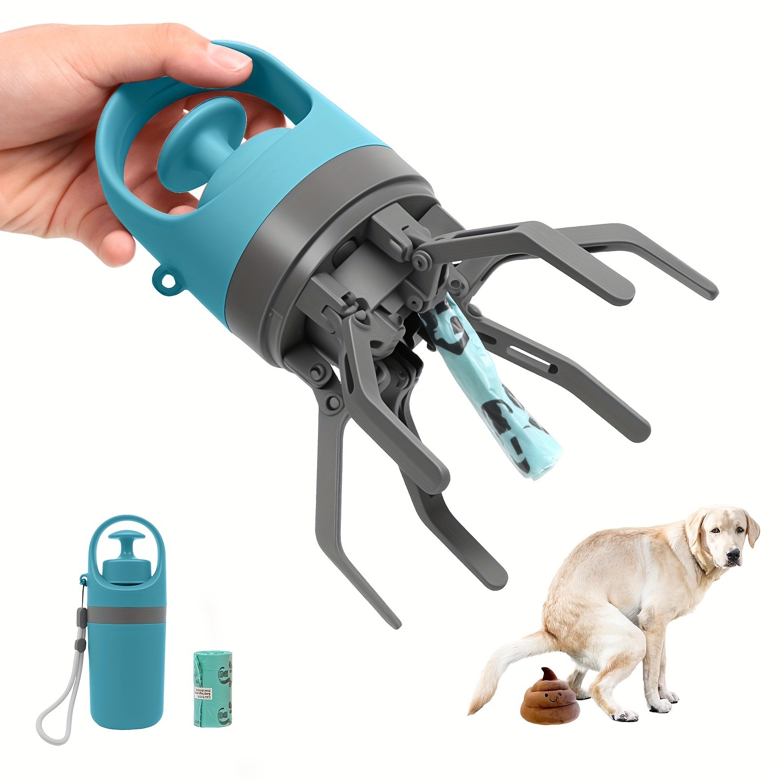Portable 6-Claw Pet Poop Scooper With Built-in Bag Dispenser photo 1