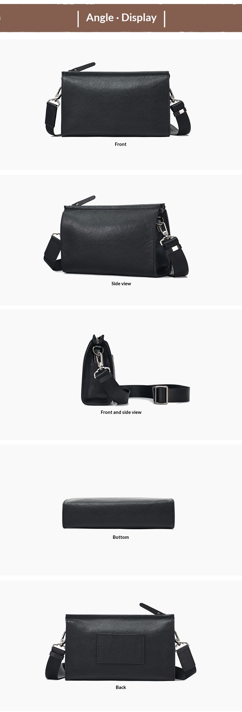Leather Casual Trendy Brand Shoulder Bag, Men's Bag, Leather High-end Feeling, Men's Crossbody Bag, Multifunctional Business Handbag--6985Vegetable Tanned Leather Black photo 2