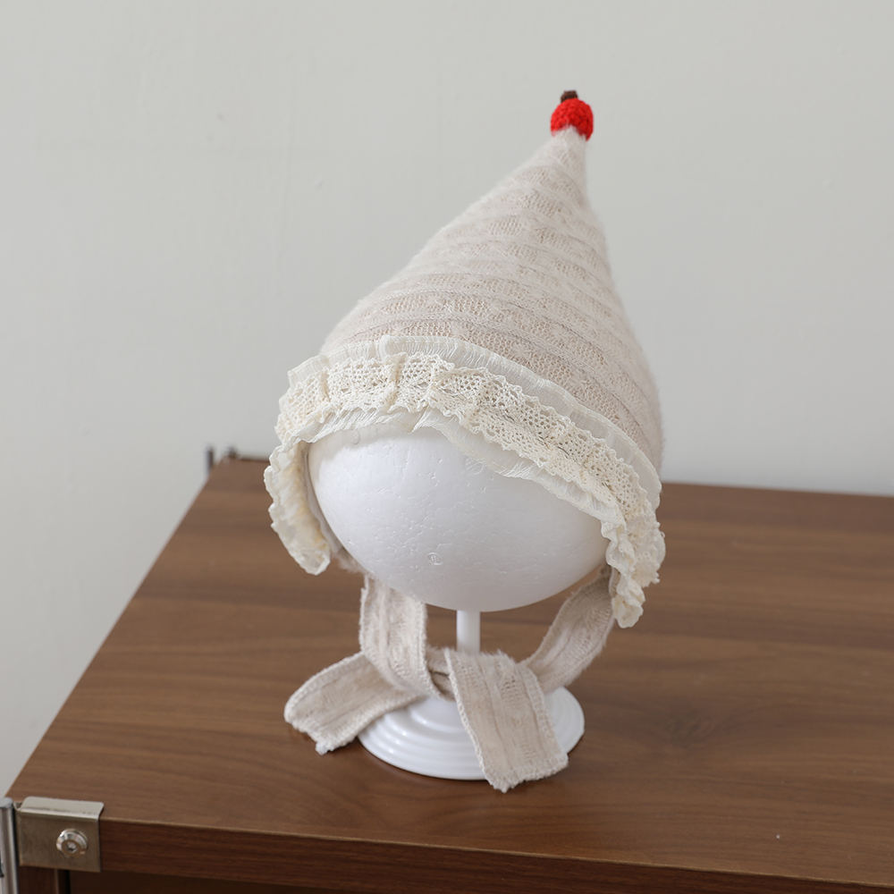 Sweet Style Baby Plush Pointed Hat With Baby Lace Trim And Drawstring Ear Protectors, Outdoor Warm Knitted Hat photo 8