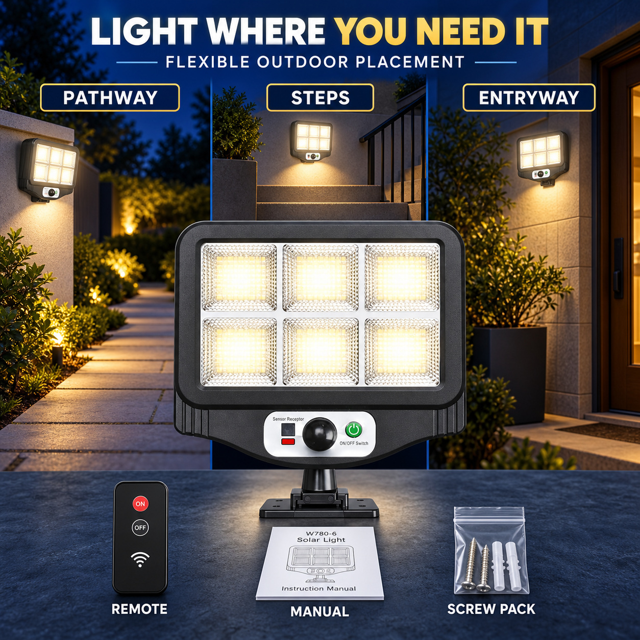 Solar Powered Rechargeable Motion Sensor LED Work Light 1500mAh For Auto W780 6 SMD 2835 photo 4
