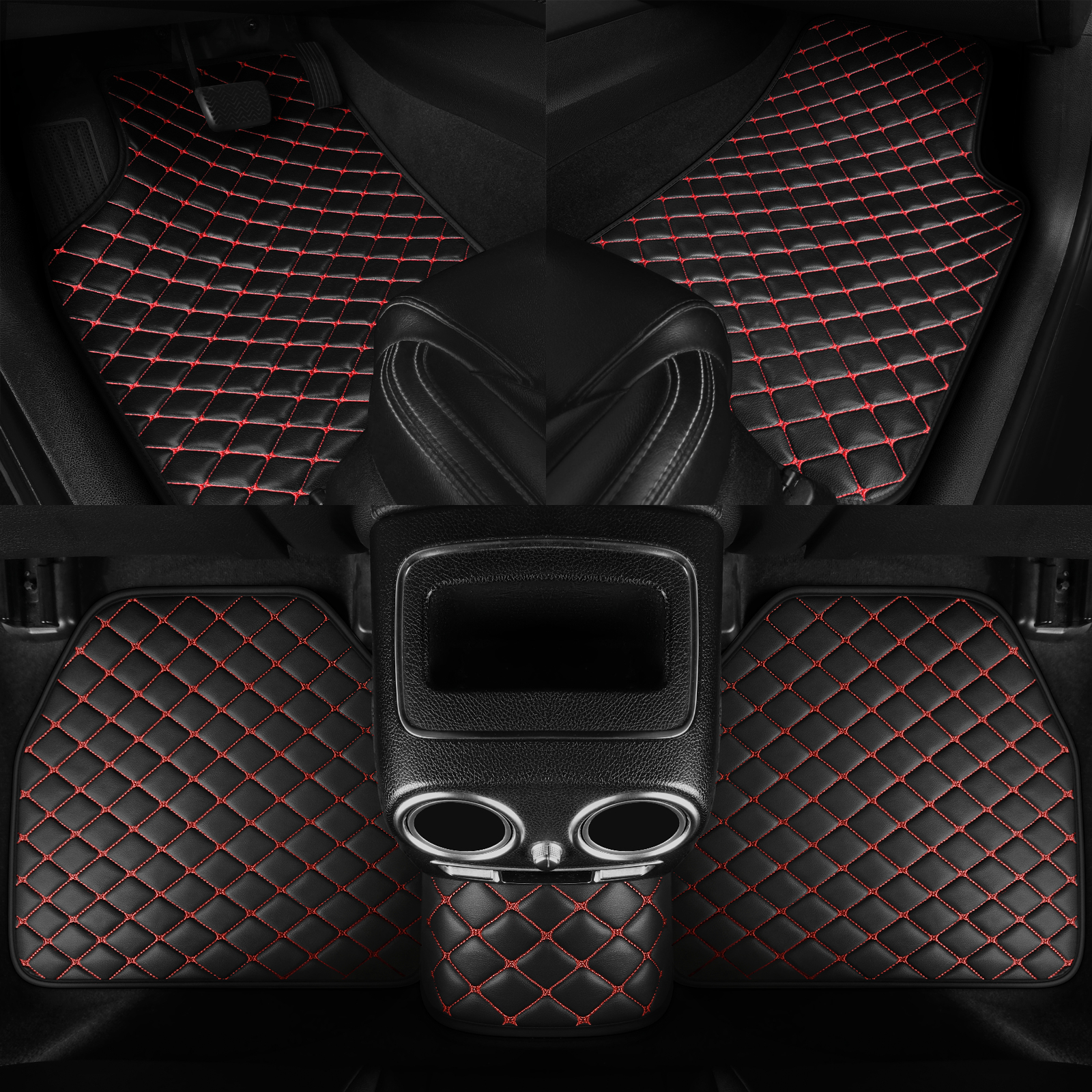 Light Luxury Nordic Minimalist Iamond Stitching Full Set Car Floor Mats, All Season Wear-Resistant Waterproof Anti-Slip Universal Auto Foot Liners For Most Sedans SUV Trucks photo 3