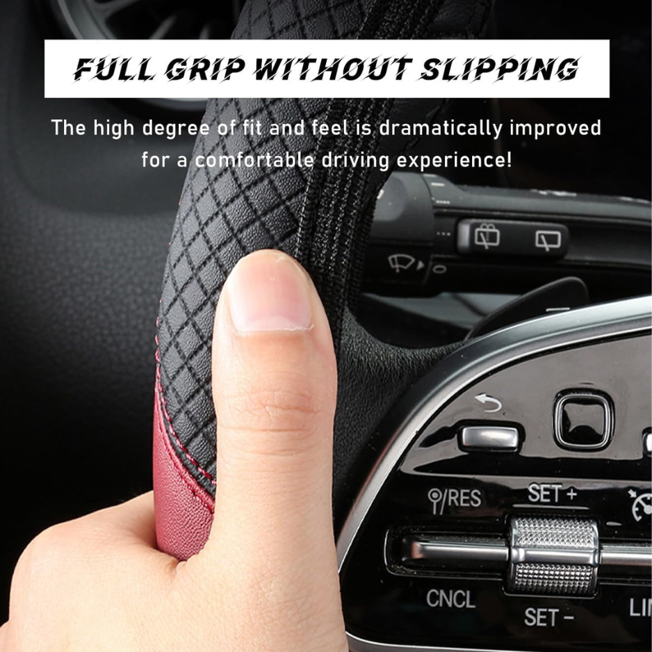 Car Steering Wheel Cover, 15 Inch Leather Breathable Auto Steering Wheel Protector, Comfortable Non-Slip Vehicle Steering Wheel Covers, Universal Interior Car Accessories Black&Blue photo 3
