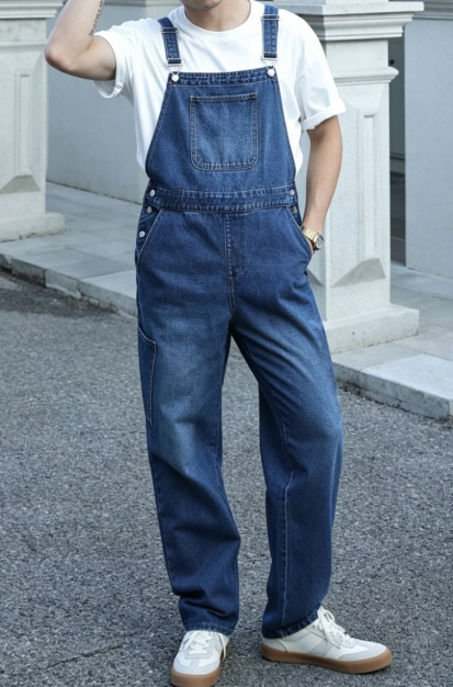 Mens Blue Jean Overalls Relaxed Fit Denim Bib Dungarees Casual Vintage Workwear US Warehouse Stock photo 2