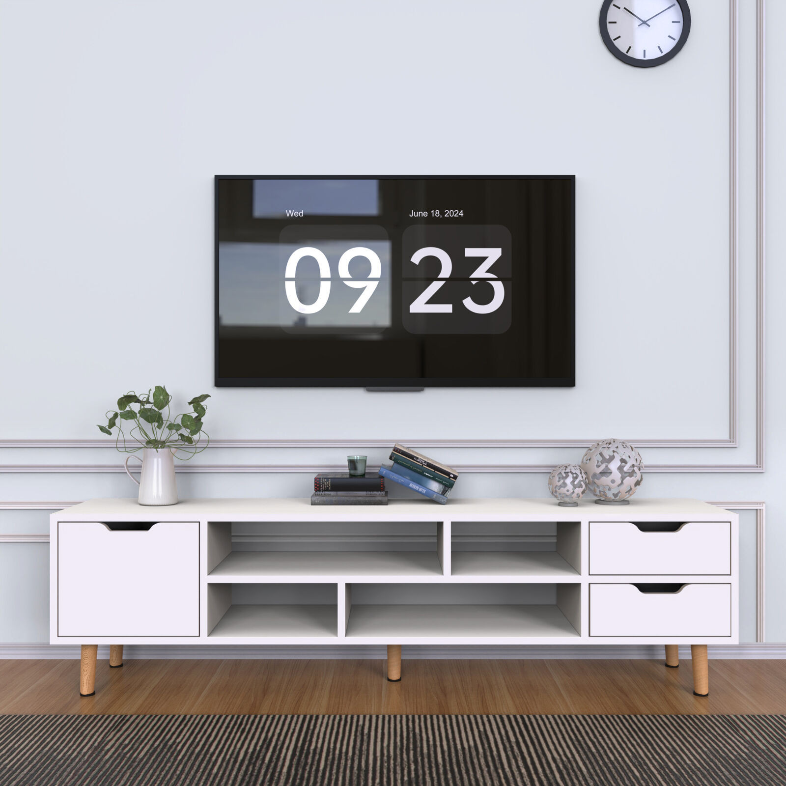 140cm High Gloss Floating TV Unit Cabinet Wall Mounted Stand With LED Cupboard photo 7