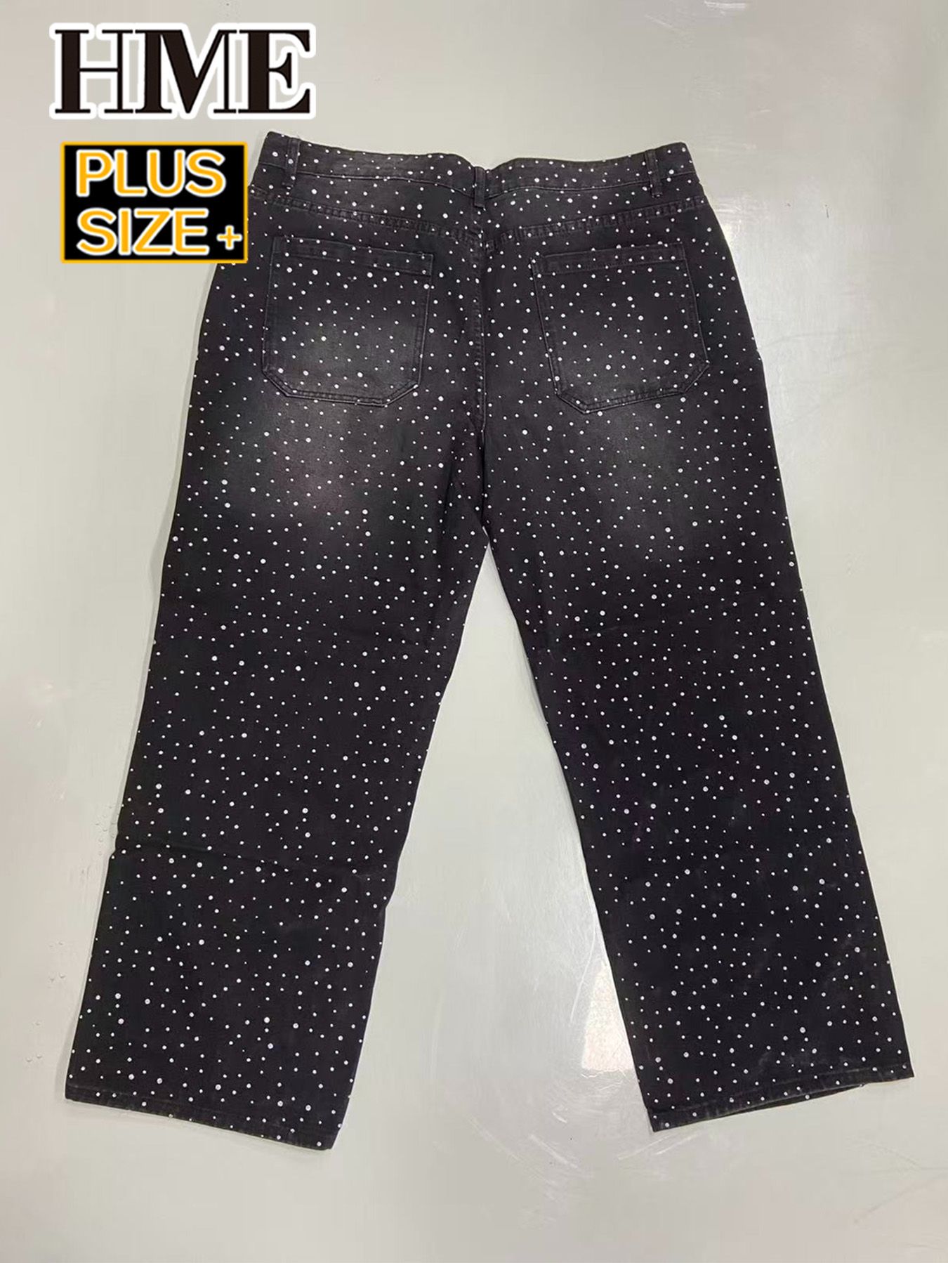Rhinestone Black Jeans Men Loose Fit Denim Pants Fashion Streetwear Plus Size Big Tall Jeans Ready Stock photo 3