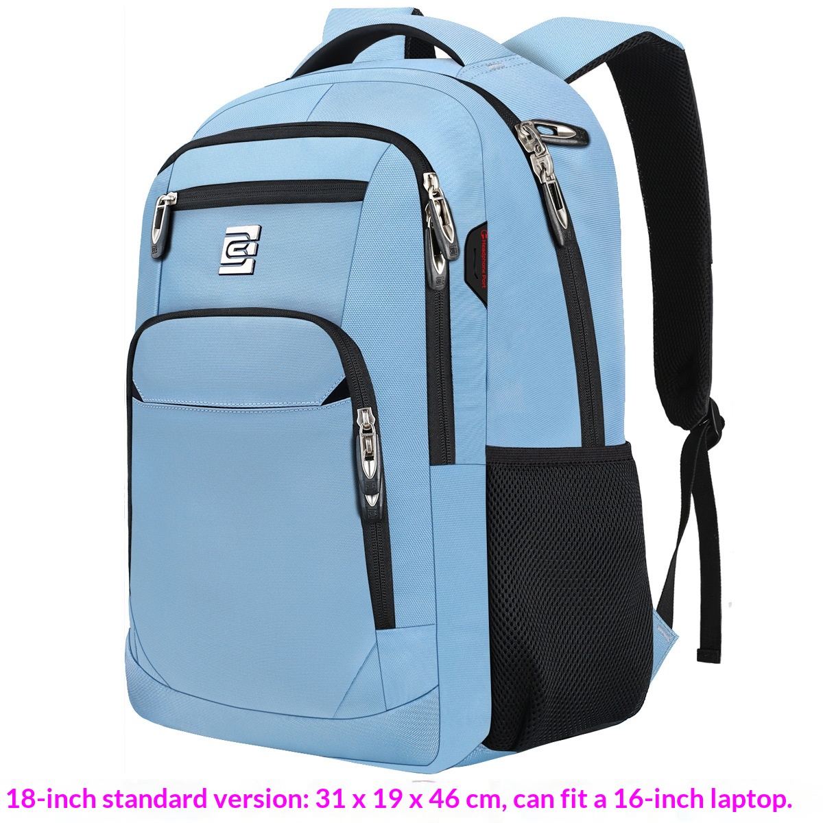 BC Men's Business Backpack Oxford Cloth Waterproof 16 Inch Large Capacity Multifunctional Computer Backpack Student Backpack Women's - Light Blue photo 1