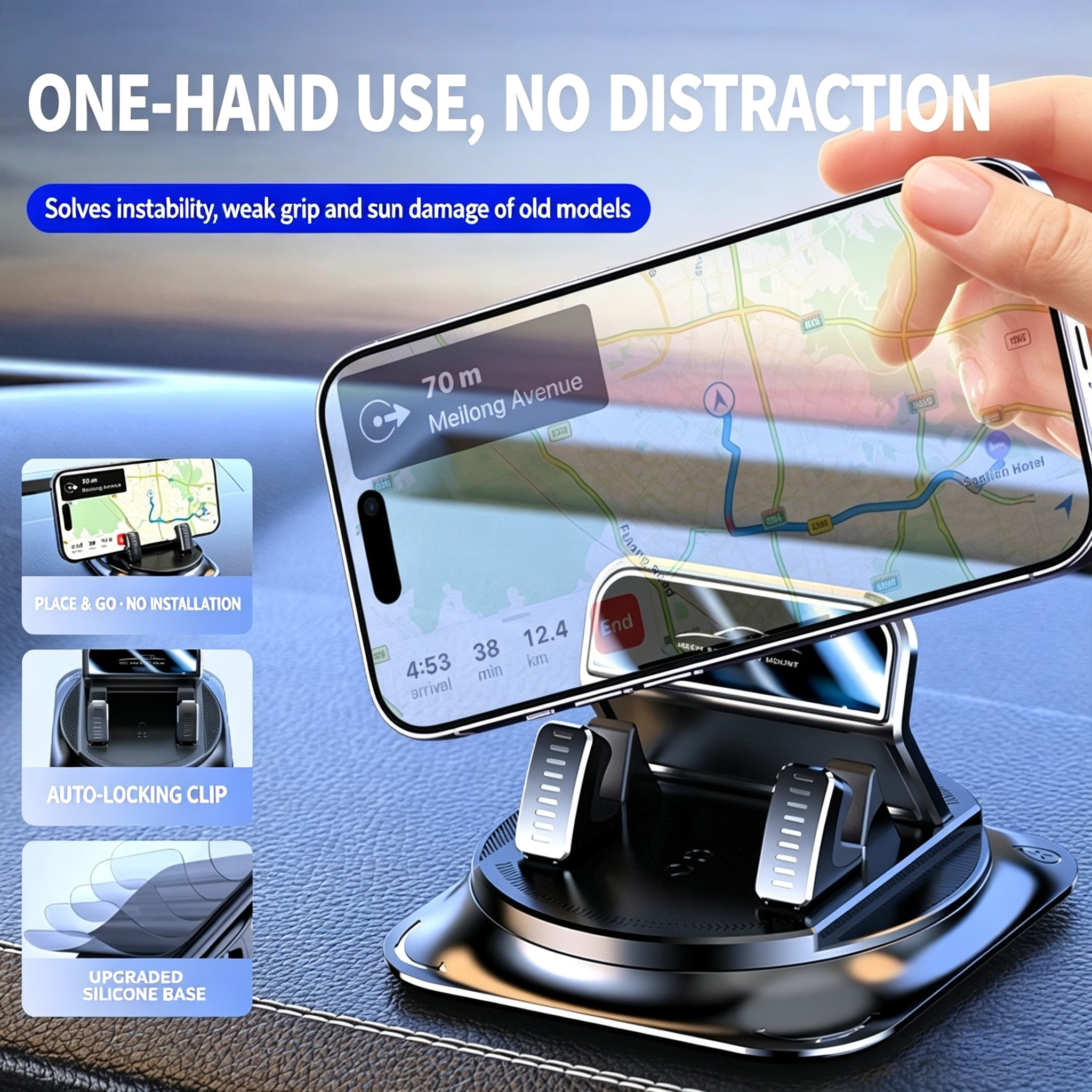Rotatable Dashboard Car Phone Holder  Non Slip Gel Pad Mount  Stable Cell Phone Stand For Car Console photo 2