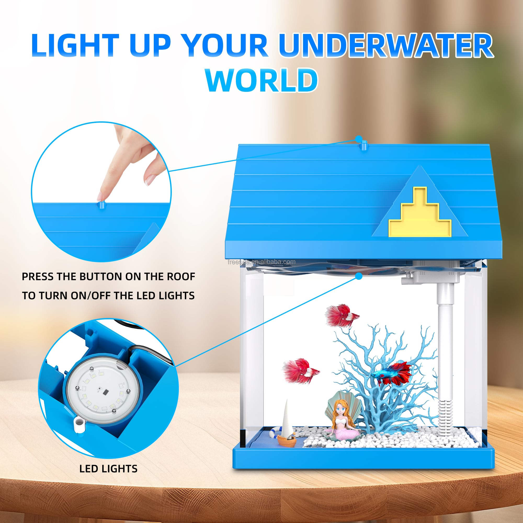 FREESEA 2-gallon Acrylic Fresh-keeping Fish Tank, Equipped With Filtration And Lighting, Suitable For Shrimp, Jellyfish, And Goldfish, Ideal For Children's Bedrooms. photo 6