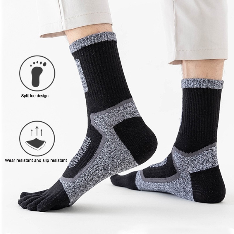 5Pairs Mens Cotton Blend Athletic Running Sports Socks Finger Toe Socks Toe Sock photo 2
