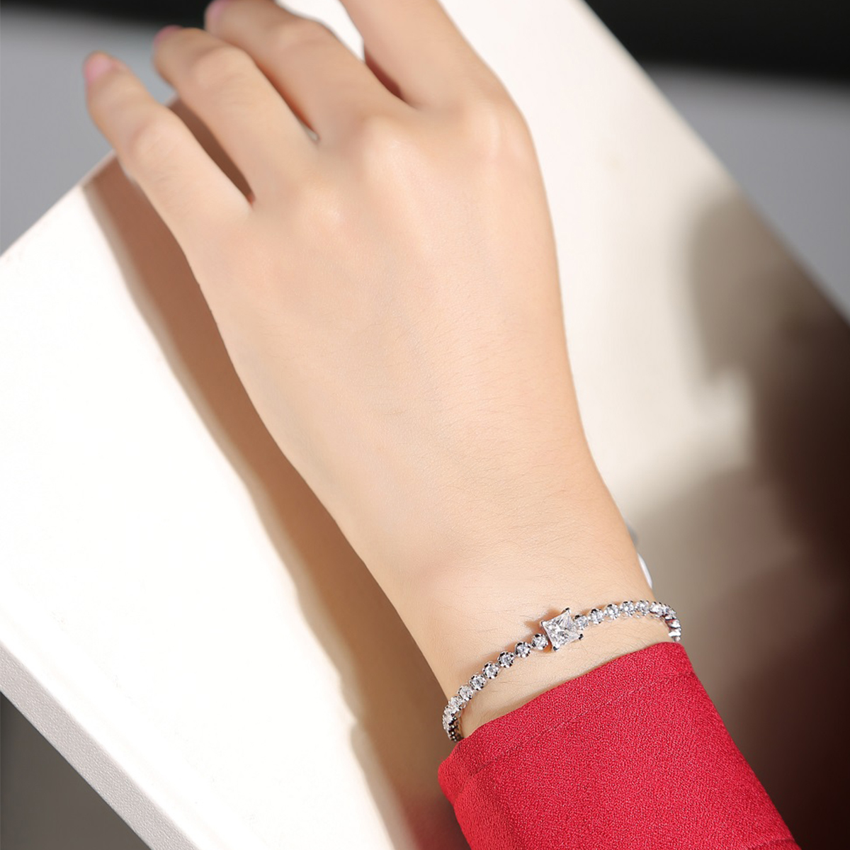 S925 Silver 1ct Princess Cut Moissanite Bracelet, 16&5cm Adjustable, D VVS1 GRA Certified photo 4