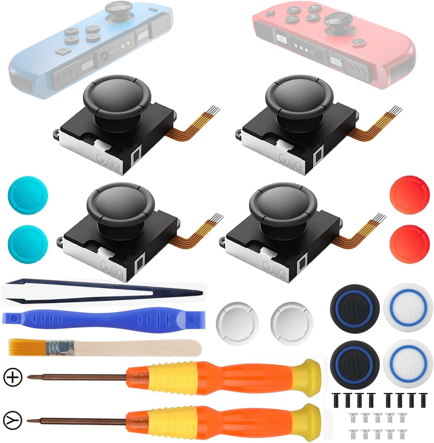 TMR Joystick Replacement For Joycon, No Drift, High Precision, 4Pcs TMR Electromagnetic Joystick With Repair Kit 4 Colors Thumbstick Caps, Compatible With S Witch OLED Lite photo 1