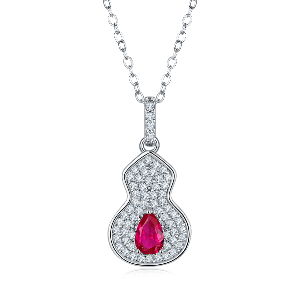 S925 Silver 2.5g 0.5ct Lab-Created Ruby Necklace, 4mm Gourd Pendant, 40&5cm photo 1