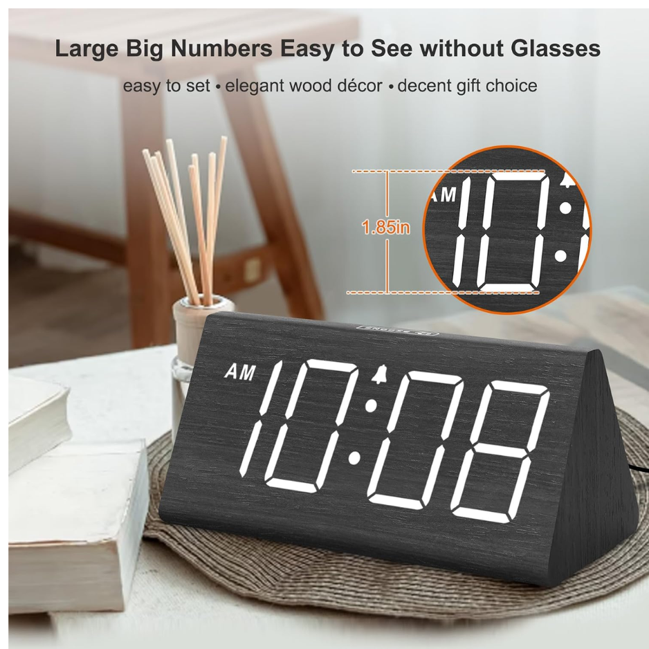 DreamSky Wooden Digital Alarm Clock For Bedroom Living Room, Large Numbers photo 5