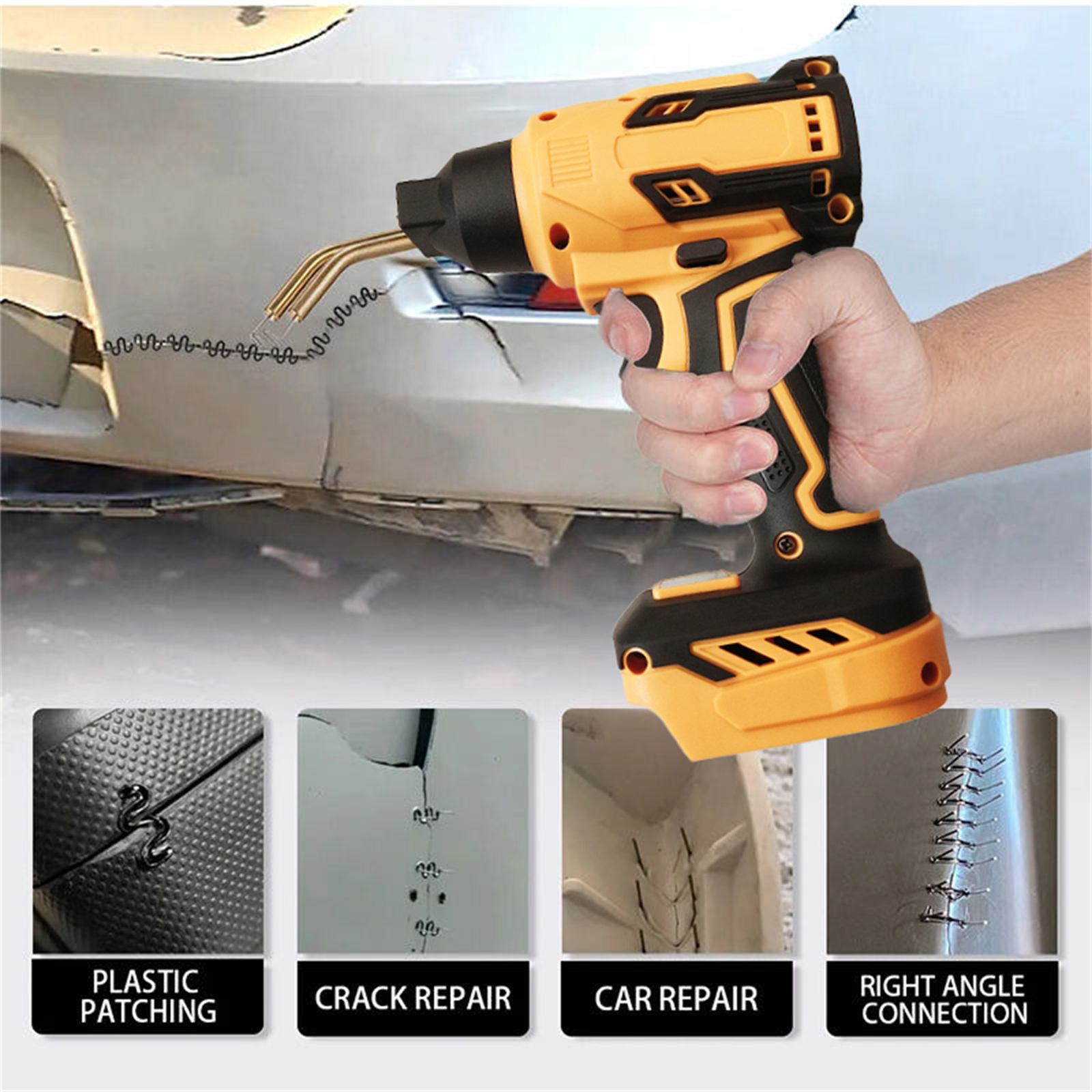 Cordless Plastic Welder Hot Stapler Bumper Welding Tool For 18V Battery  Not Included  With 400 Hot Staples For Bumper Repair Yellow photo 2