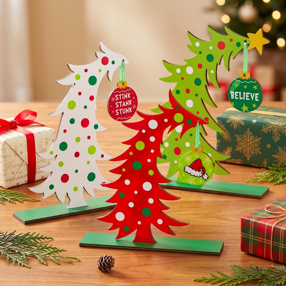 3 Pcs Christmas Decorations Wooden Table Centerpiece Christmas Tree Decor photo 4