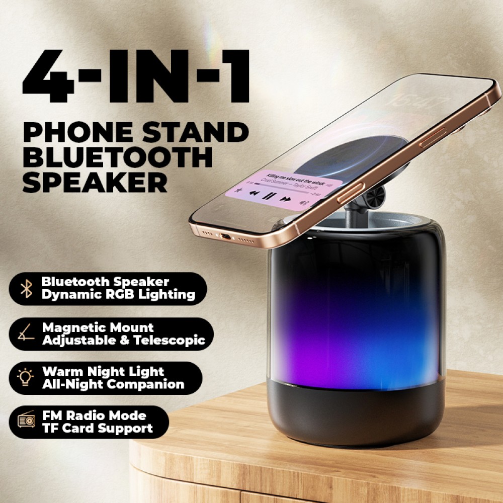 Mini Portable Bluetooth Speaker Phone Holder 4-in-1 Bracket Speaker Night Light photo 1