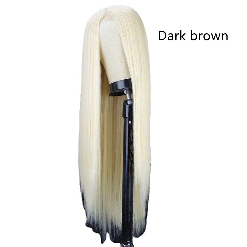 Black Long Straight Center Point Natural And Lifelike Headgear Temperament Non-marking Chemical Fiber photo 4