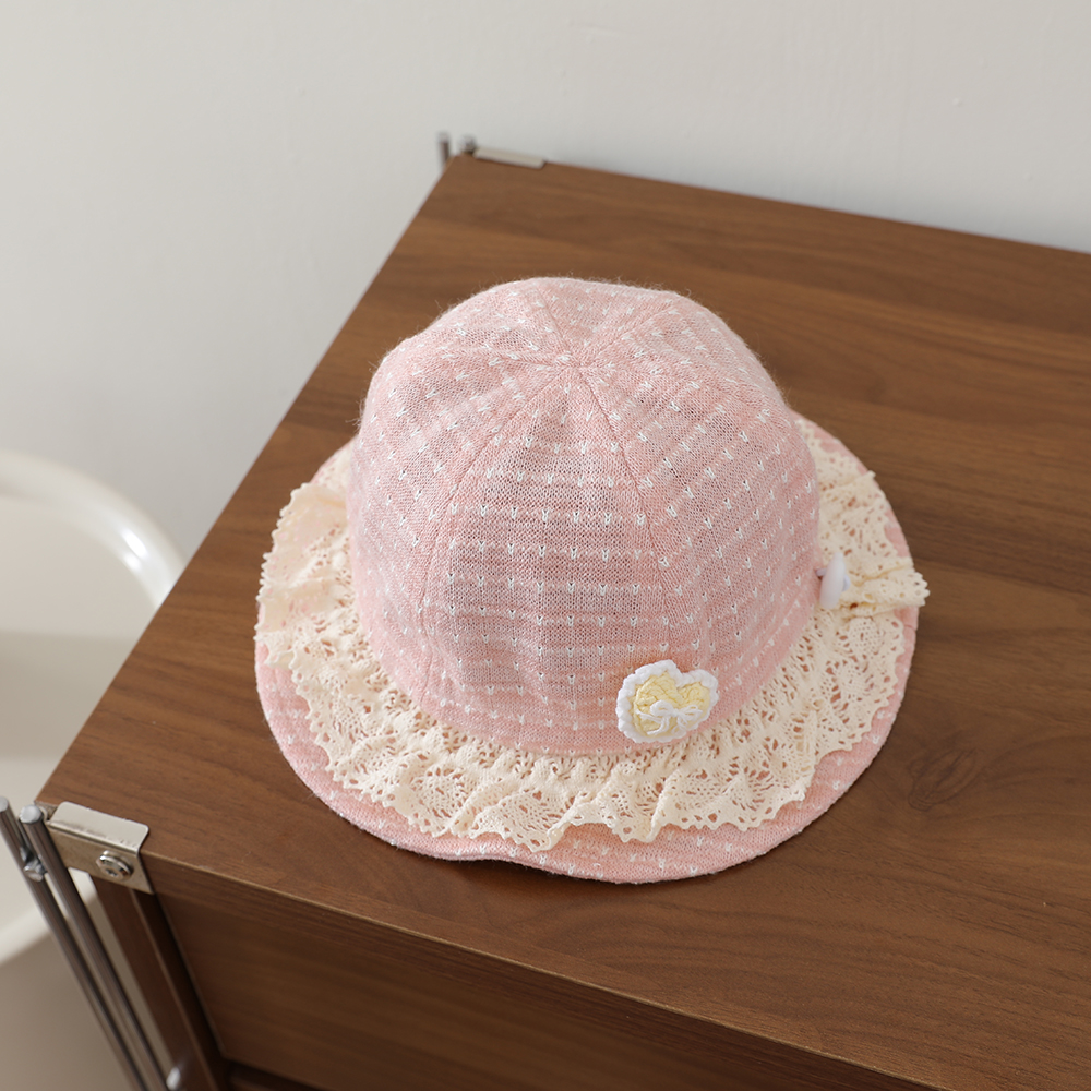 Knitted Jacquard Heart-shaped Crochet Fishing Hat With Lace Trim And Soft Brimmed Hat For Children, Sun Protection Cap photo 2