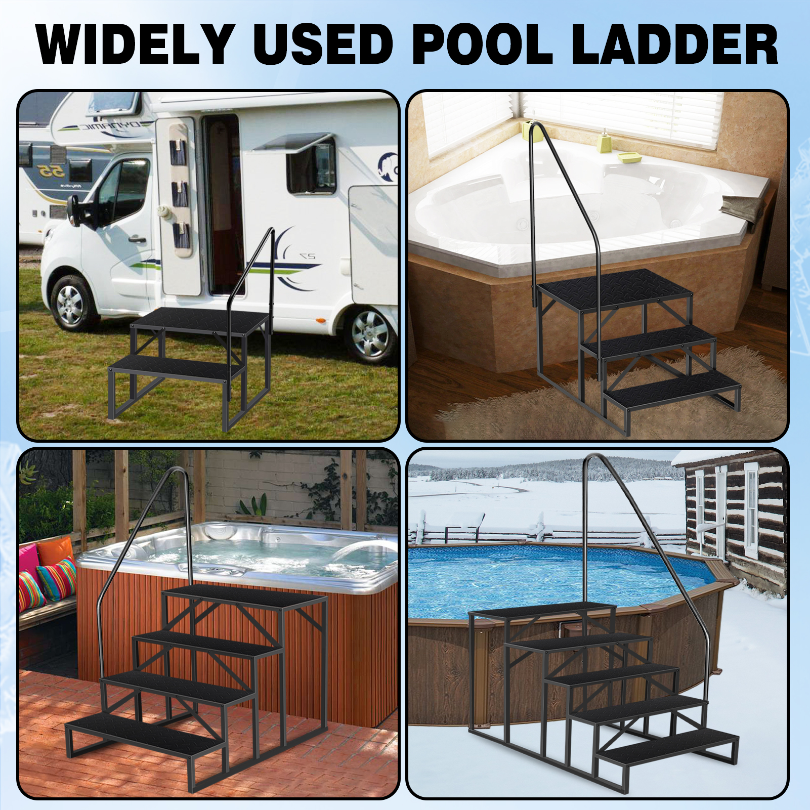 2-level Ladder With Handrails, Above Ground Swimming Pool Ladder, RV Ladder With Anti Slip Board And 660 Pound Carrying Capacity TEMU Can Only Be Self Lifted photo 3