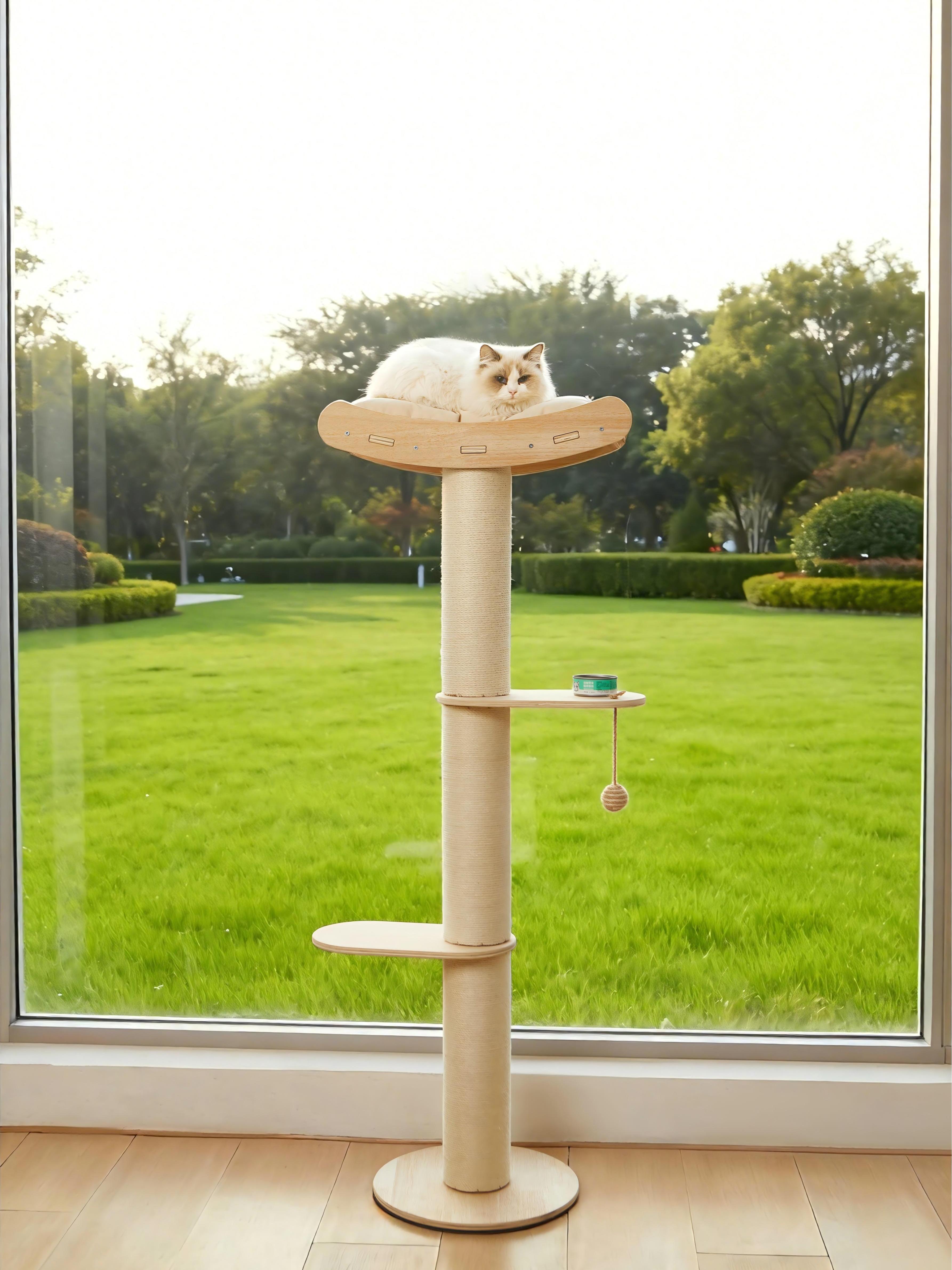 Half Cat Tree Tower-3-Tier Hemp Scratching Post, Perches & Sturdy Activity Center Suction Cup photo 2