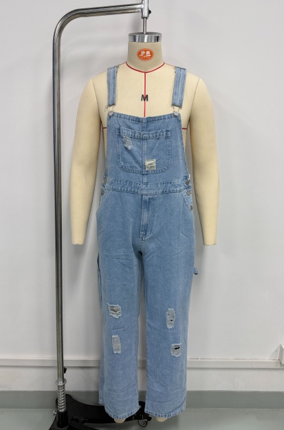 Light Wash Mens Denim Overalls Distressed Baggy Loose Fit Bib Dungarees Vintage Streetwear US Ready Stock photo 7