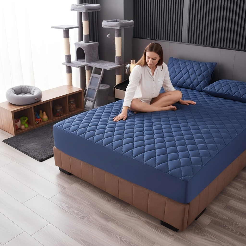1PC Breathable Quilted Fitted Sheet, Secure Elastic Mattress Protector Cover photo 1