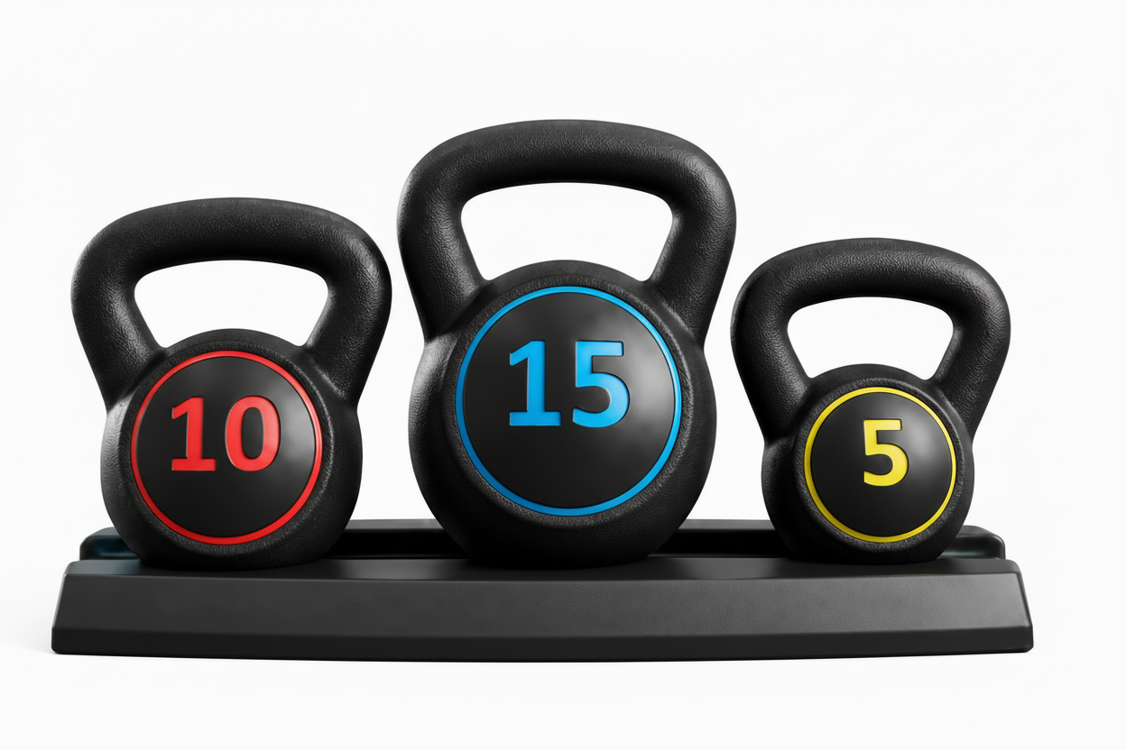 Kettlebell Set With Rack, 5lb -10lb -15lb 3-Piece Set, Ergonomic Grip, Home Workout Training Set photo 1