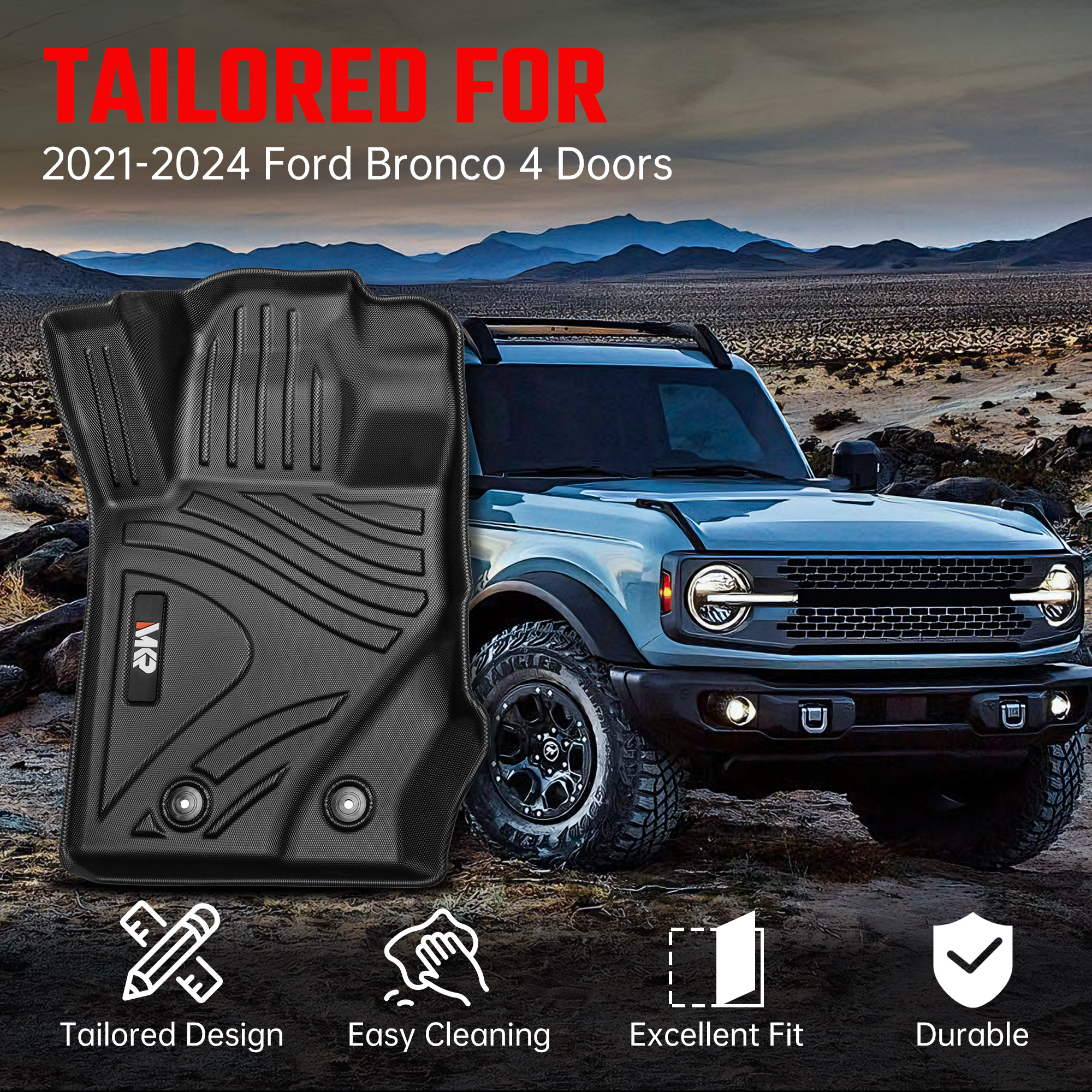 Car Floor Mats For 2021-2023 Ford Bronco 4 Doors TPE Interior Car Accessories photo 2