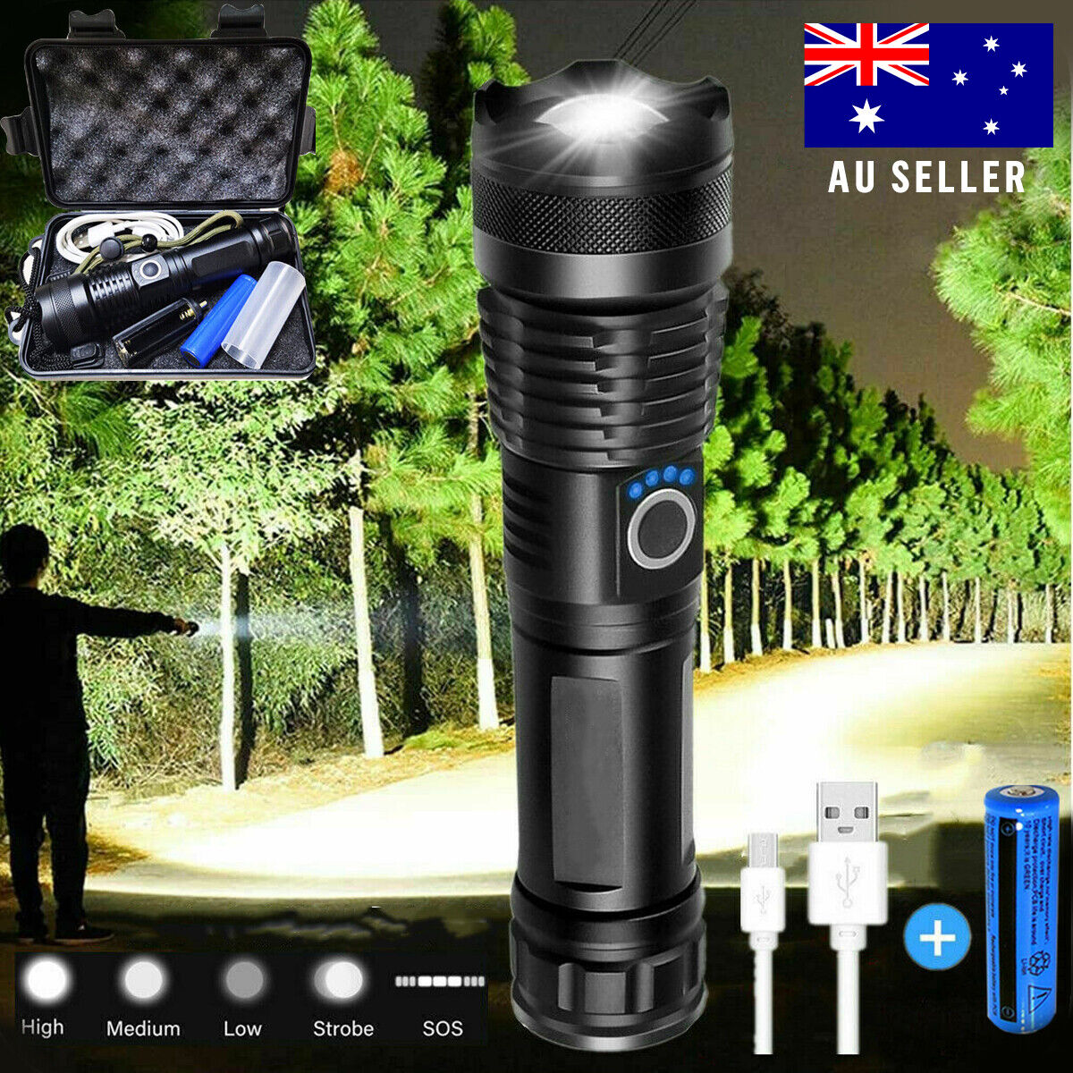990000lm Rechargeable XHP70 Most Powerful LED Flashlight USB Zoomable Torch Lamp photo 5