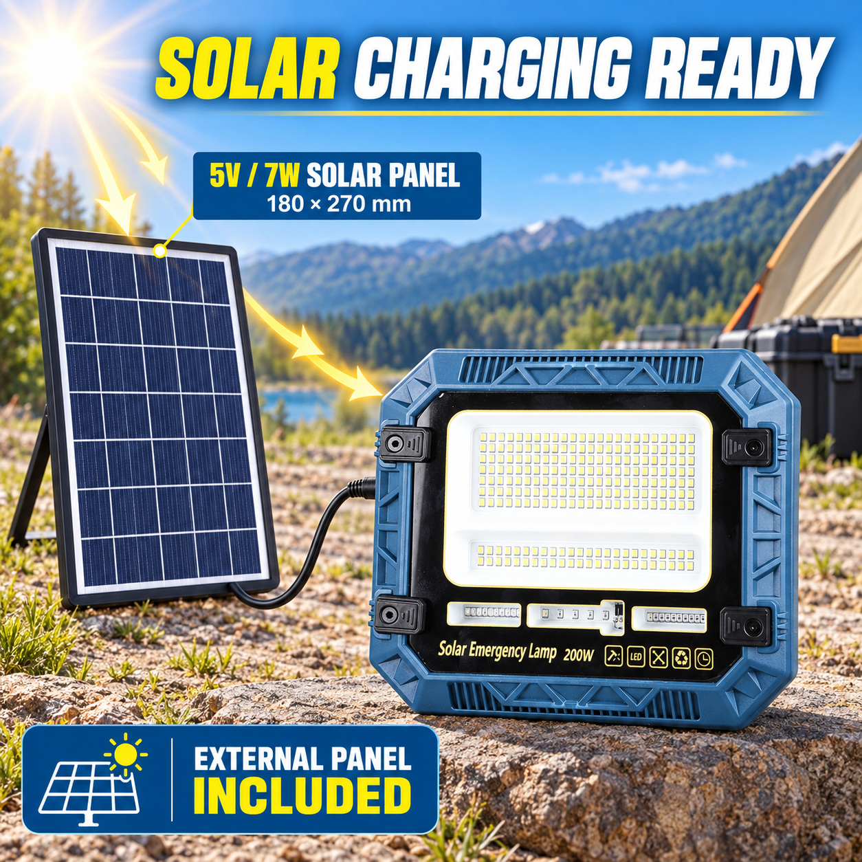 Solar Powered Rechargeable Battery Display 18650 W8114 2 SMD 2835 LED Flood Light 5400mAh 216 photo 2